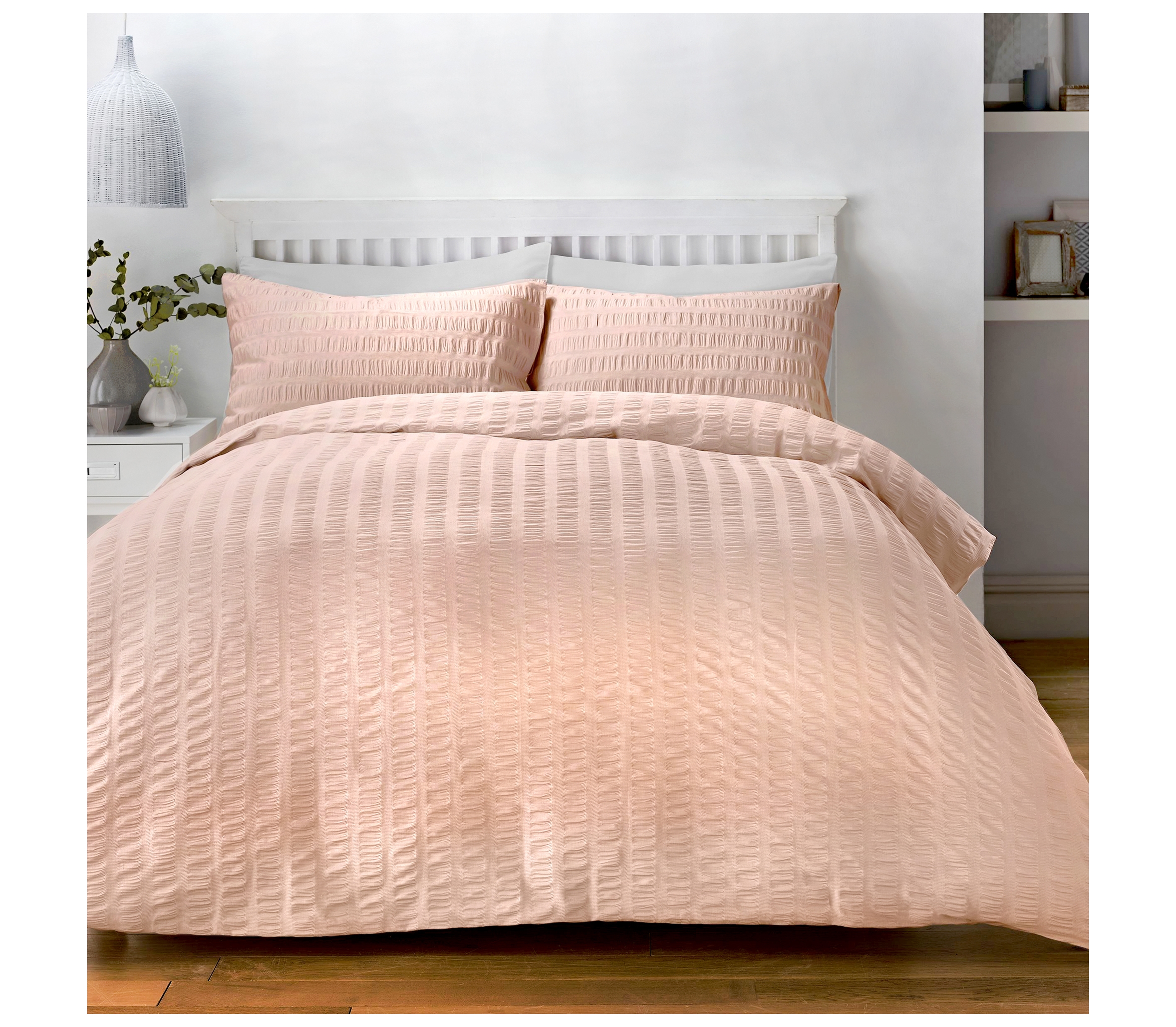 Serene Seersucker Blush Pink Duvet Cover Set J Rosenthal & Son