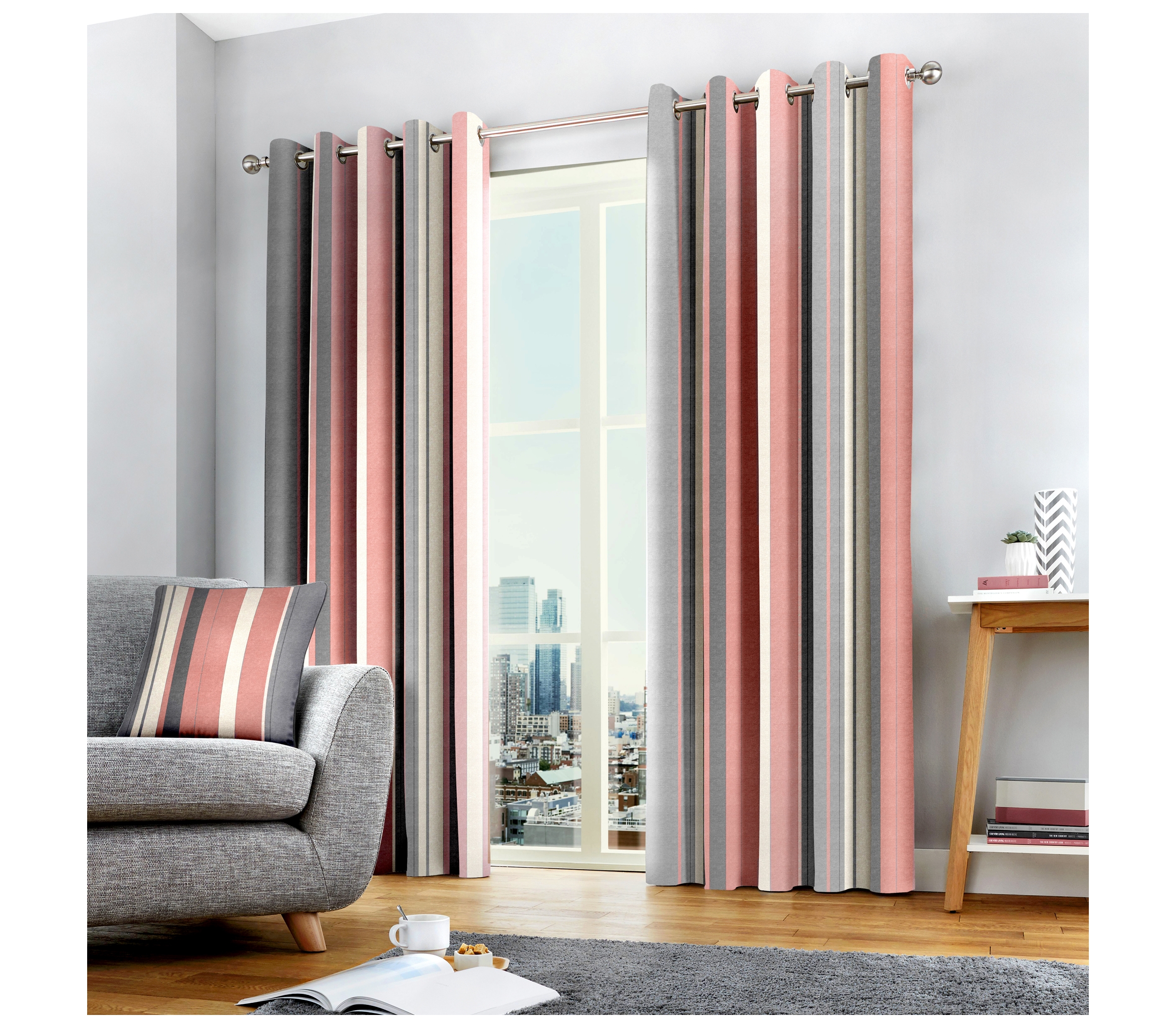 Fusion Whitworth Stripe Blush Pink Curtains J Rosenthal & Son