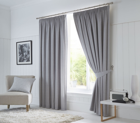 Fusion Dijon Silver Blackout Pencil Pleat Curtains J