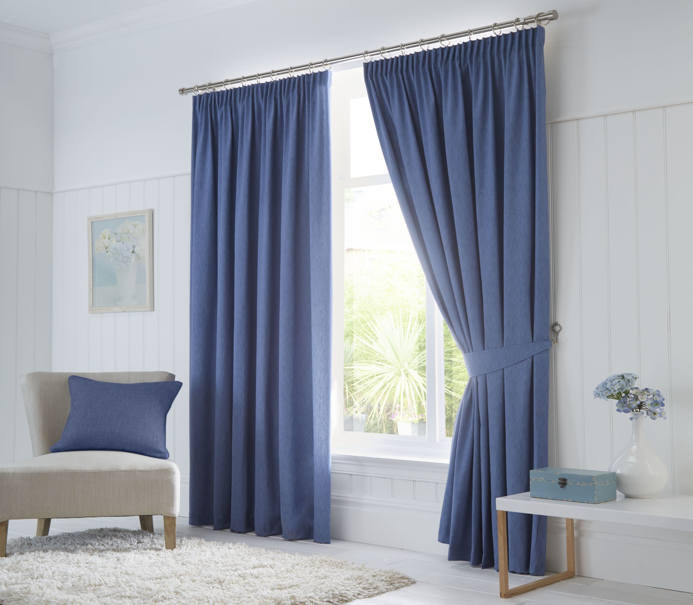 Fusion Dijon Denim Blackout Pencil Pleat Curtains J