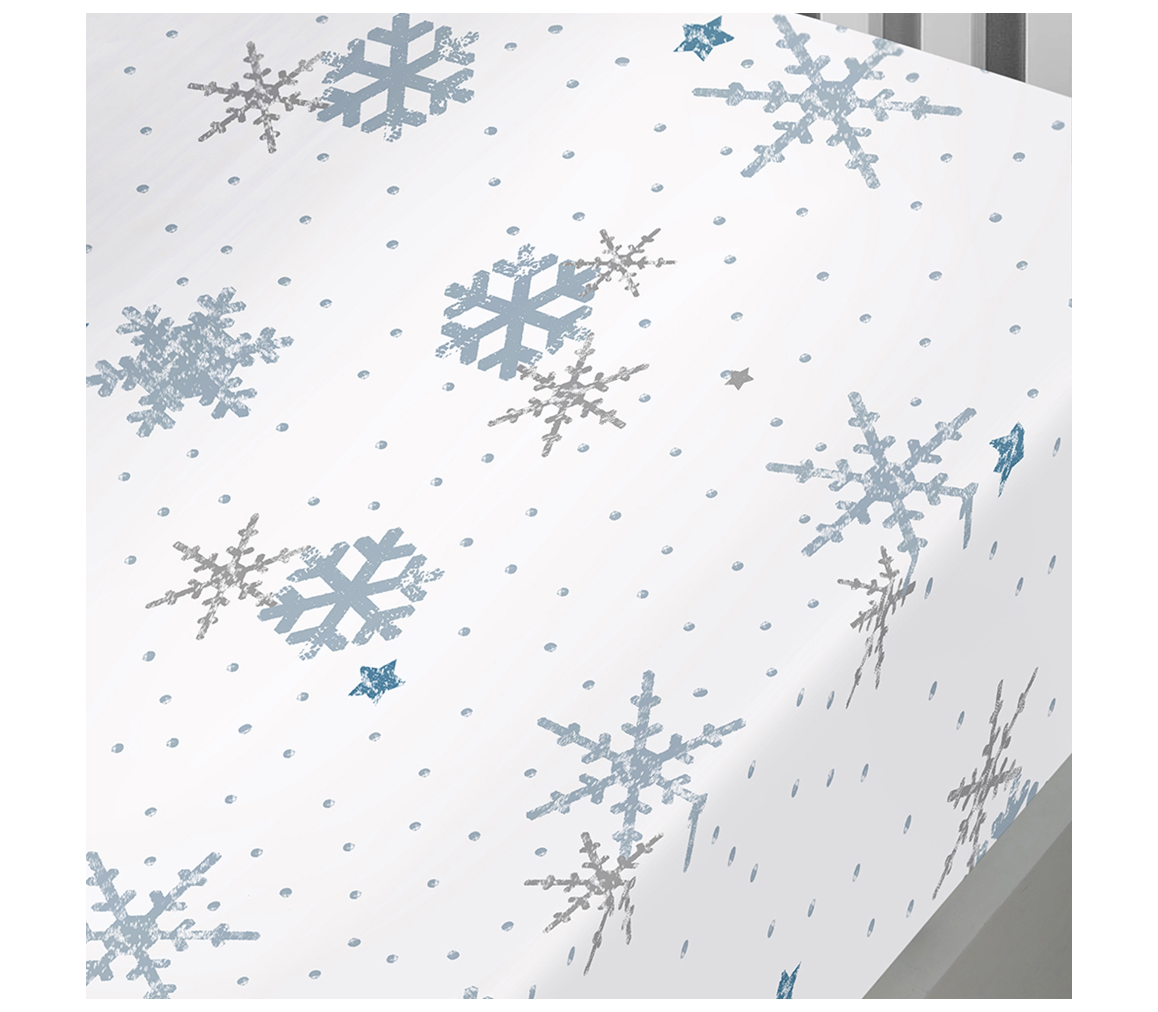 Fusion Christmas Snowflake Blue Fitted Bed Sheet J Rosenthal & Son