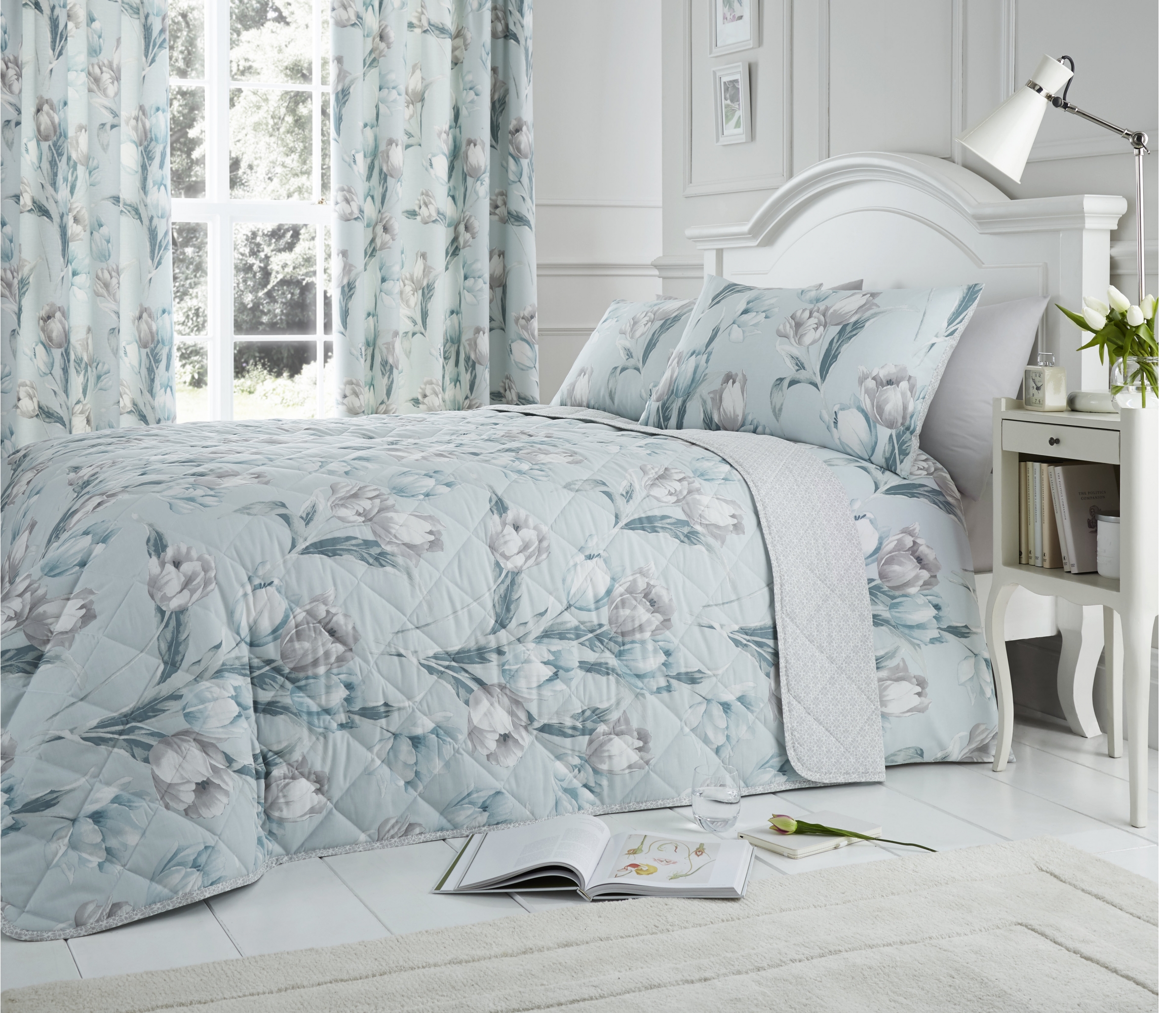 Tulip Duck Egg Bedspread J Rosenthal & Son