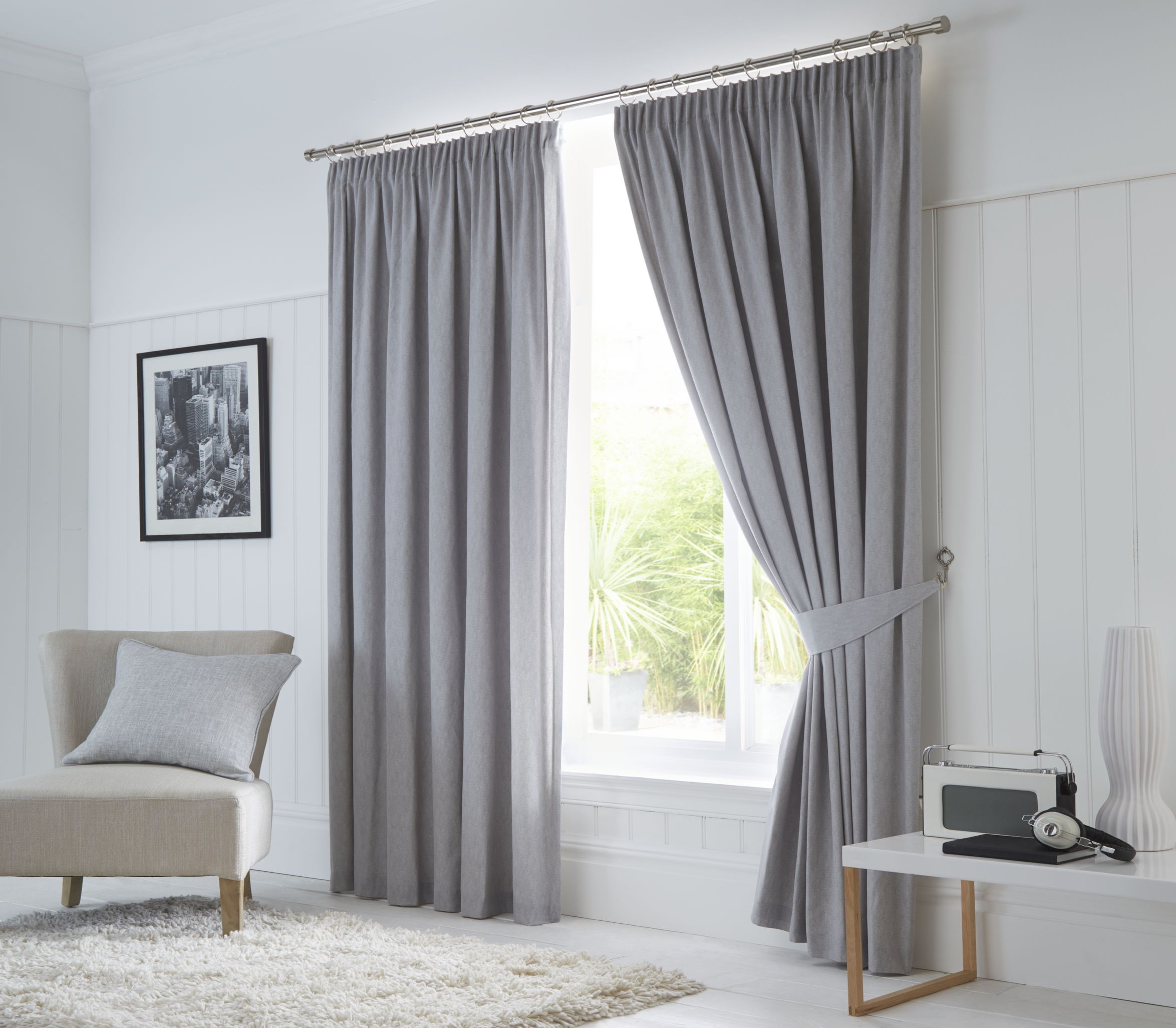 Fusion Dijon Silver Blackout Pencil Pleat Curtains J