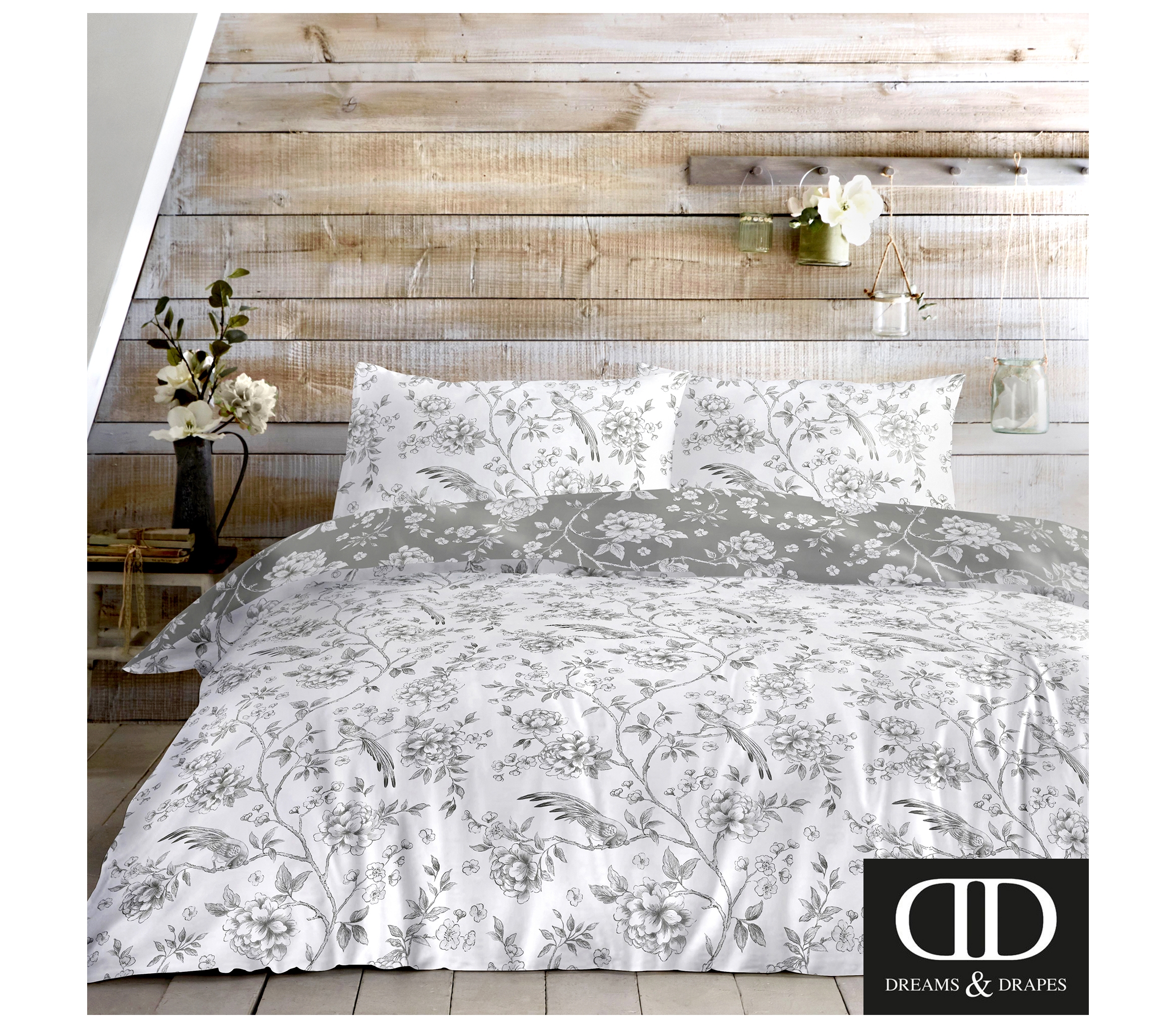 Dreams Drapes Vintage Birds Grey Bedding J Rosenthal Son
