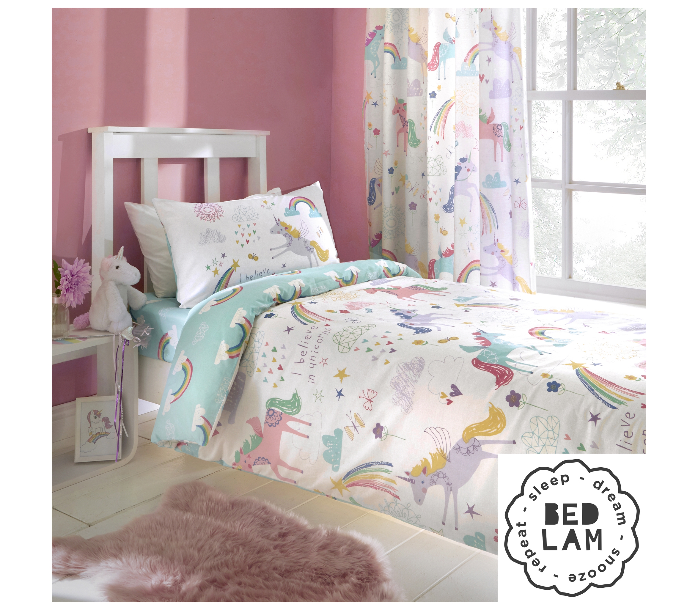 Bedlam Rainbow Unicorn Multicolour Duvet Cover Set J Rosenthal Son