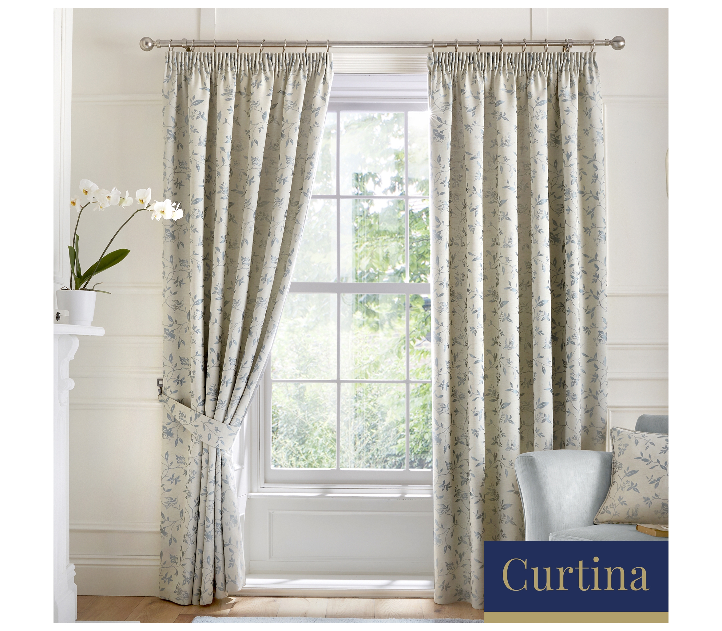 Curtina Bird Trail Duck Egg Curtains J Rosenthal Son
