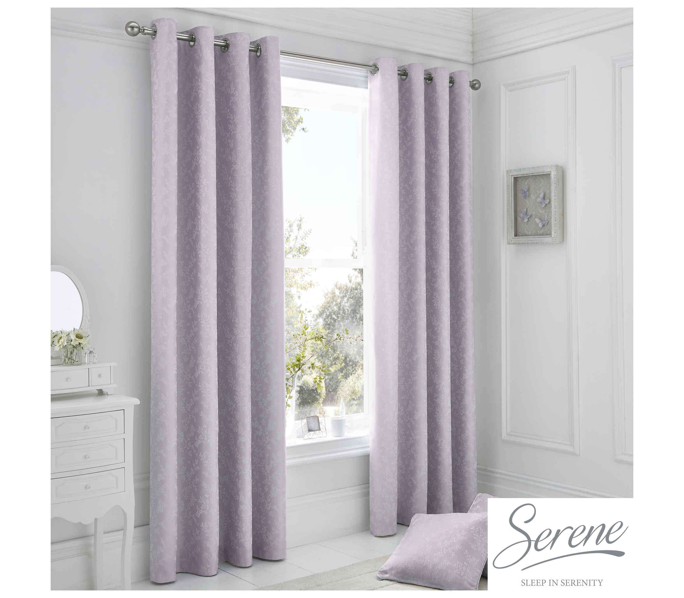 Ebony Mauve Lined Eyelet Curtains J Rosenthal & Son