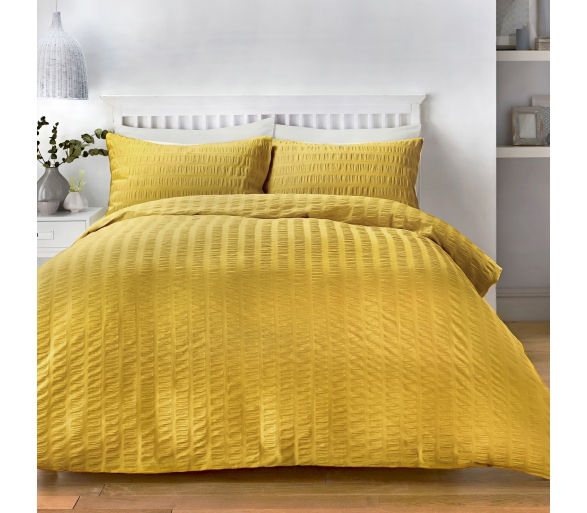 Serene Seersucker Ochre Yellow Duvet Cover Set J